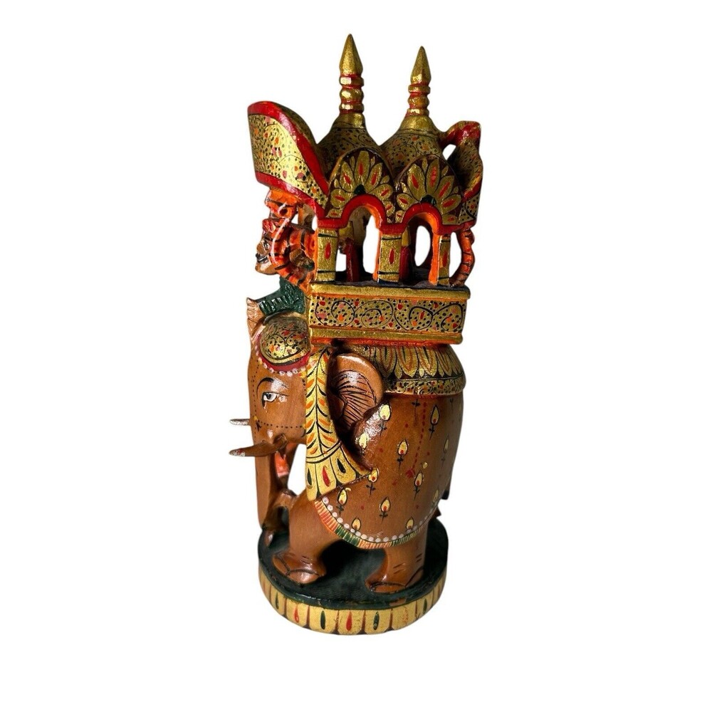 Ambabari Elephant Hand Carved Wooden Painted India Culture Statue. Very Detailed